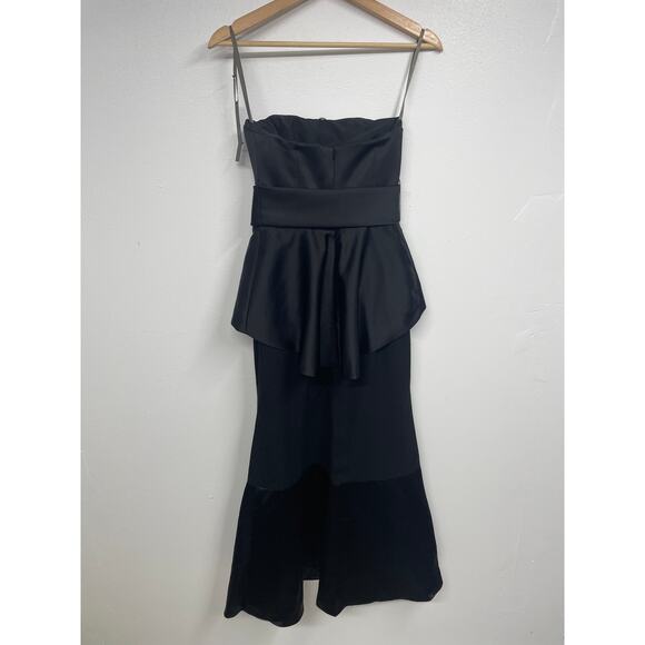 NWT White by Vera Wang SZ 0 Black Strapless Peplum Full Length Formal Gown NEW - Picture 6 of 15